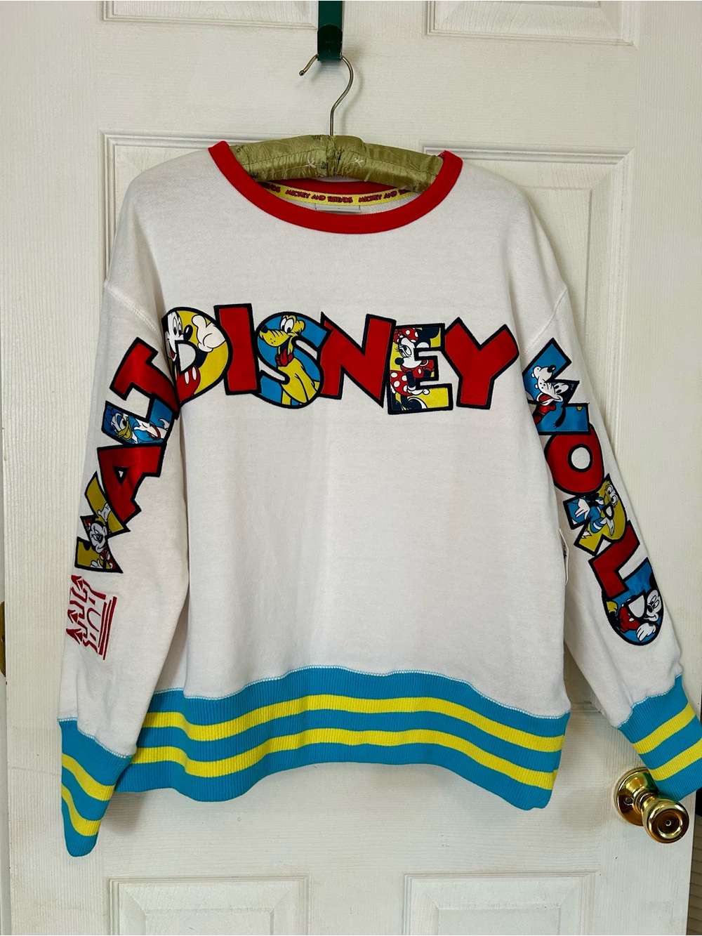 NWT Disney Sweatshirt Mickey and Friends Spell Out Disney World Jersey Style